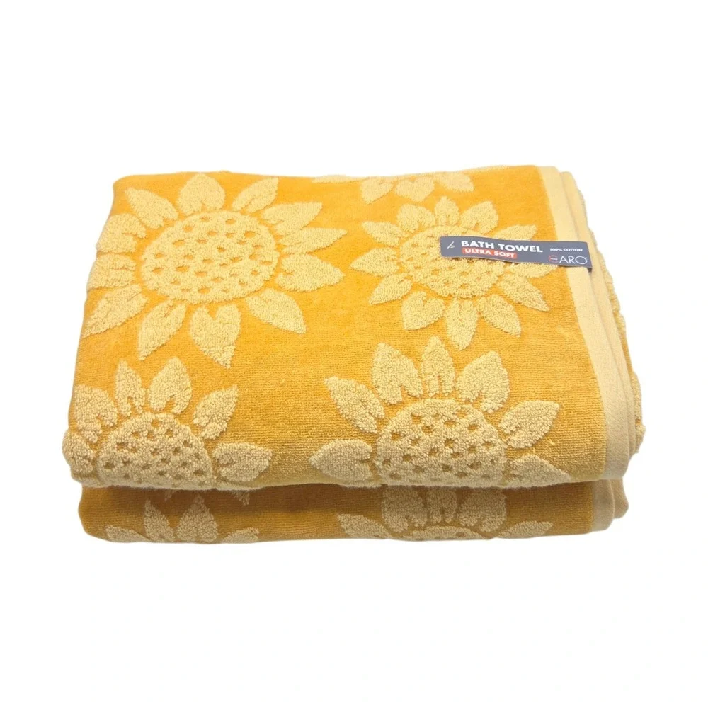 Caro Home Mustard Yellow Sunflower Cotton Towel Set 6pc Fall Harvest Collection